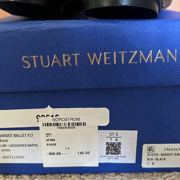 STUART WEITZMAN Bardot Nappa Leather Ballet FLats, Black, 7B (Run Narrow!) - Picture 8 of 8